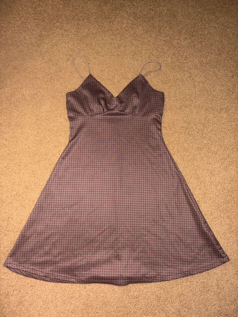 7Day WKND Gingham Satin Slip Dress with Spaghetti Straps